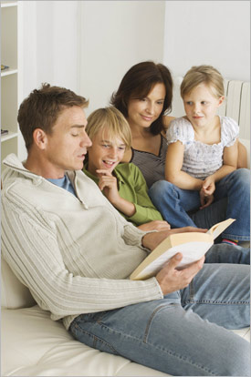 Family reading a story together